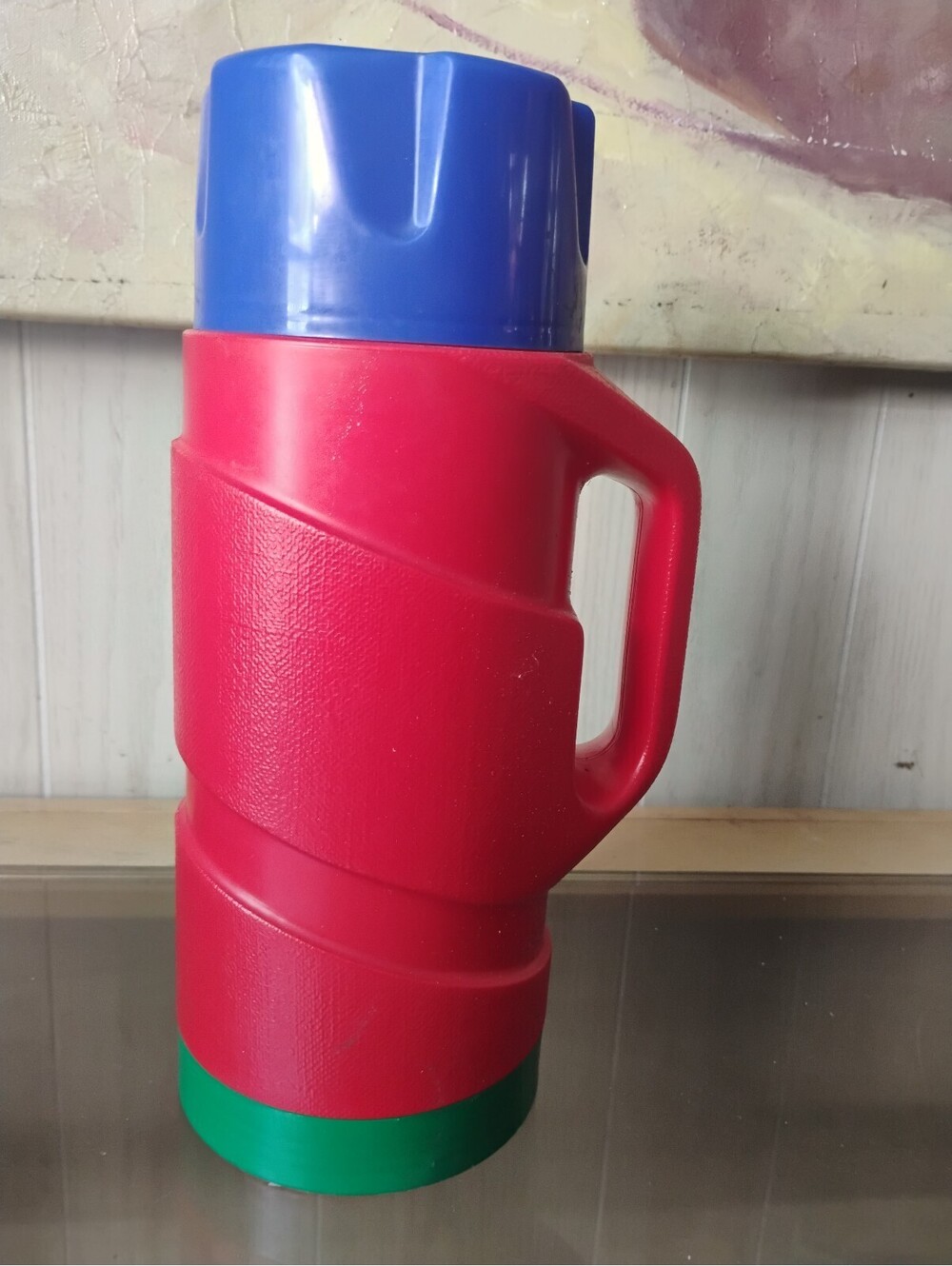 Invicta Vintage Red, Blue, and Green Plastic Thermos Flask